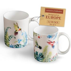 image:imageMaison d Hermine Coffee Mug with Handle Fine Bone China Mugs Pack of Two Tea Cups for Hot Beverages Cappuccino Latte Home Restaurant Gifts for Mothers day Christmas Tradition  Pack of 2 15 Ounce005  Tropiques  Pack of 2