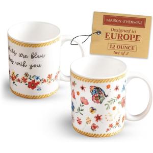 image:imageMaison d Hermine Coffee Mug with Handles Fine Bone China Mugs Pack of One Tea Cups for Hot Beverages Cappuccino Latte Home Restaurant Hotel Spring Summer Summer Floral  Cornflower 12 Ounce009  Happy Florals  Sweety Pack of 2