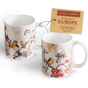 image:imageMaison d Hermine Coffee Mug with Handles Fine Bone China Mugs Pack of One Tea Cups for Hot Beverages Cappuccino Latte Home Restaurant Hotel Spring Summer Summer Floral  Cornflower 12 Ounce028  Equinoxe  Beige Pack of 2