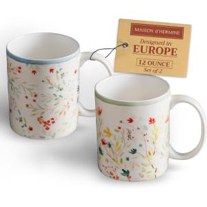 image:imageMaison d Hermine Coffee Mug with Handles Fine Bone China Mugs Pack of One Tea Cups for Hot Beverages Cappuccino Latte Home Restaurant Hotel Spring Summer Summer Floral  Cornflower 12 Ounce002  Colmar  Pack of 2