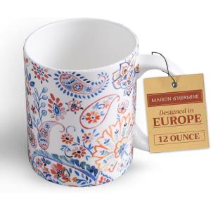 image:imageMaison d Hermine Coffee Mug with Handles Fine Bone China Mugs Pack of One Tea Cups for Hot Beverages Cappuccino Latte Home Restaurant Hotel Spring Summer Summer Floral  Cornflower 12 Ounce036  Indian Floral  Paisley