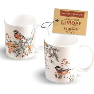 image:imageMaison d Hermine Coffee Mug with Handles Fine Bone China Mugs Pack of One Tea Cups for Hot Beverages Cappuccino Latte Home Restaurant Hotel Spring Summer Summer Floral  Cornflower 12 Ounce030  Whitish Shabby Chique  Pack of 2