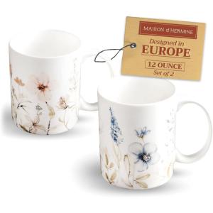 image:imageMaison d Hermine Coffee Mug with Handles Fine Bone China Mugs Pack of One Tea Cups for Hot Beverages Cappuccino Latte Home Restaurant Hotel Spring Summer Summer Floral  Cornflower 12 Ounce020  Ice Florals  Pack of 2