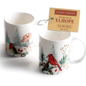 image:imageMaison d Hermine Coffee Mug with Handles Fine Bone China Mugs Pack of One Tea Cups for Hot Beverages Cappuccino Latte Home Restaurant Hotel Spring Summer Summer Floral  Cornflower 12 Ounce015  Morzine  Pack of 2