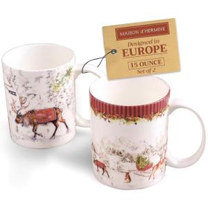 image:imageMaison d Hermine Coffee Mug with Handles Fine Bone China Mugs Pack of One Tea Cups for Hot Beverages Cappuccino Latte Home Restaurant Hotel Spring Summer Summer Floral  Cornflower 12 Ounce031  Christmas Tradition  Pack of 2