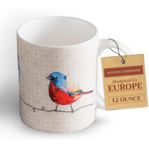image:imageMaison d Hermine Coffee Mug with Handles Fine Bone China Mugs Pack of One Tea Cups for Hot Beverages Cappuccino Latte Home Restaurant Hotel Spring Summer Summer Floral  Cornflower 12 Ounce024  Birdies on Wire  Robin