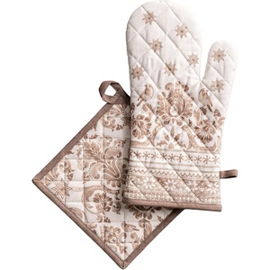 image:imageMaison d Hermine 100 Cotton Oven Mitt amp Pot Holder Set 75x13 amp 8x8 Heat Resistant BBQ Cooking Gloves with Loop Baking Grilling Kitchen Handling Hot Pans Allure
