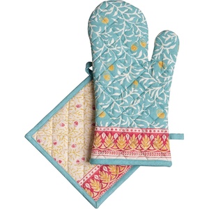 image:imageMaison d Hermine 100 Cotton Oven Mitt amp Pot Holder Set 75x13 amp 8x8 Heat Resistant BBQ Cooking Gloves with Loop Baking Grilling Kitchen Handling Hot Pans Carpo
