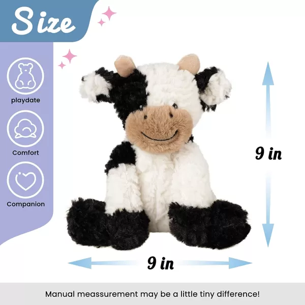 Hopearl Adorable Plush Cow Toy Floppy Dairy Cattle Soft Stuffed Animal Cute Birthday for Boys Girls Kids Toddlers Dark Brown 9Black and White