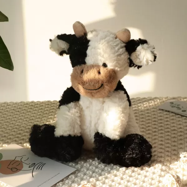 Hopearl Adorable Plush Cow Toy Floppy Dairy Cattle Soft Stuffed Animal Cute Birthday for Boys Girls Kids Toddlers Dark Brown 9Black and White