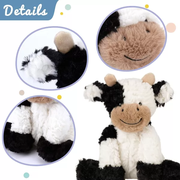 Hopearl Adorable Plush Cow Toy Floppy Dairy Cattle Soft Stuffed Animal Cute Birthday for Boys Girls Kids Toddlers Dark Brown 9Black and White