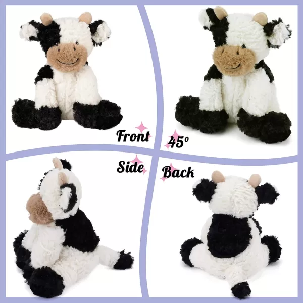 Hopearl Adorable Plush Cow Toy Floppy Dairy Cattle Soft Stuffed Animal Cute Birthday for Boys Girls Kids Toddlers Dark Brown 9Black and White