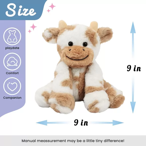 Hopearl Adorable Plush Cow Toy Floppy Dairy Cattle Soft Stuffed Animal Cute Birthday for Boys Girls Kids Toddlers Dark Brown 9Light Brown