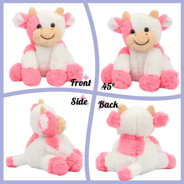 Hopearl Adorable Plush Cow Toy Floppy Dairy Cattle Soft Stuffed Animal Cute Birthday for Boys Girls Kids Toddlers Dark Brown 9Pink