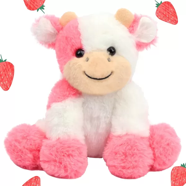 Hopearl Adorable Plush Cow Toy Floppy Dairy Cattle Soft Stuffed Animal Cute Birthday for Boys Girls Kids Toddlers Dark Brown 9Pink