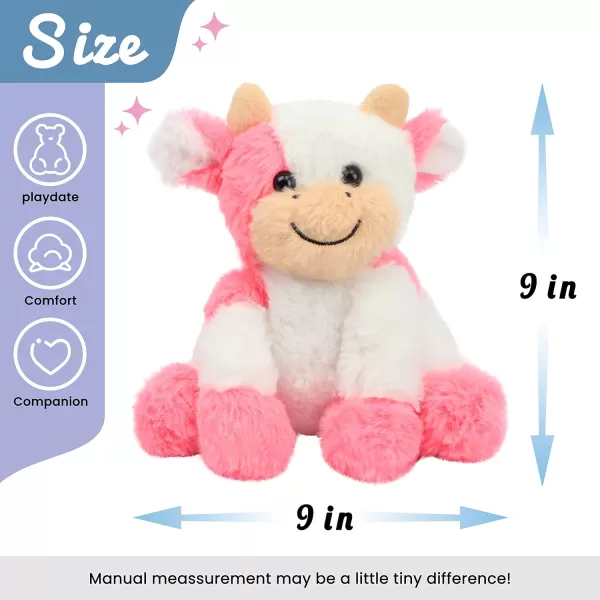 Hopearl Adorable Plush Cow Toy Floppy Dairy Cattle Soft Stuffed Animal Cute Birthday for Boys Girls Kids Toddlers Dark Brown 9Pink