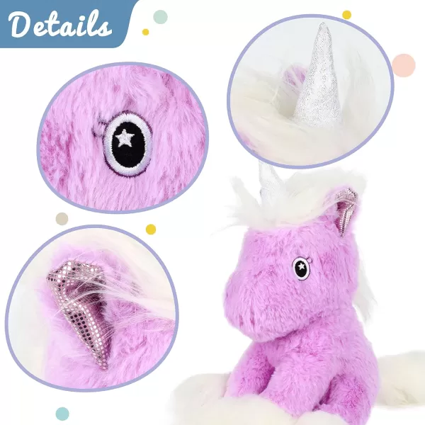 Hopearl Adorable Unicorn Plush Toy Floppy Soft Stuffed Animal Unicorn with Long Plush Cute Birthday for Girls Kids Toddlers Purple 12