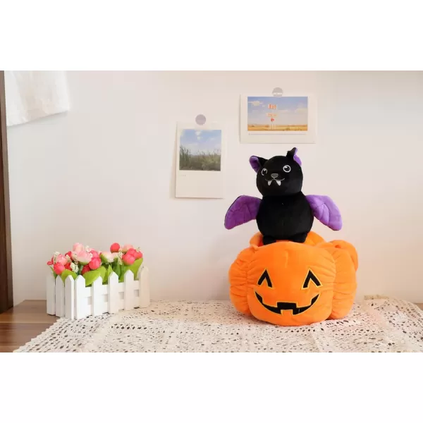 Hopearl Halloween Pumpkin Black Cat Stuffed Animal Kitty in Detachable Pumpkin Plush Toy Festival Gifts for Kids 95Bat with Light