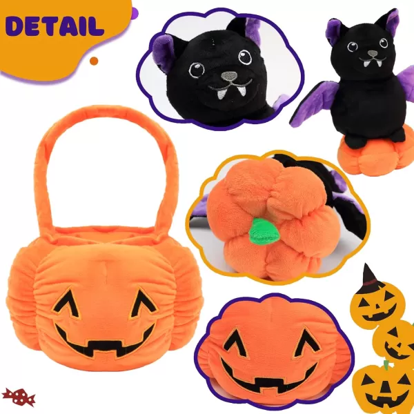 Hopearl Halloween Pumpkin Black Cat Stuffed Animal Kitty in Detachable Pumpkin Plush Toy Festival Gifts for Kids 95Bat with Light