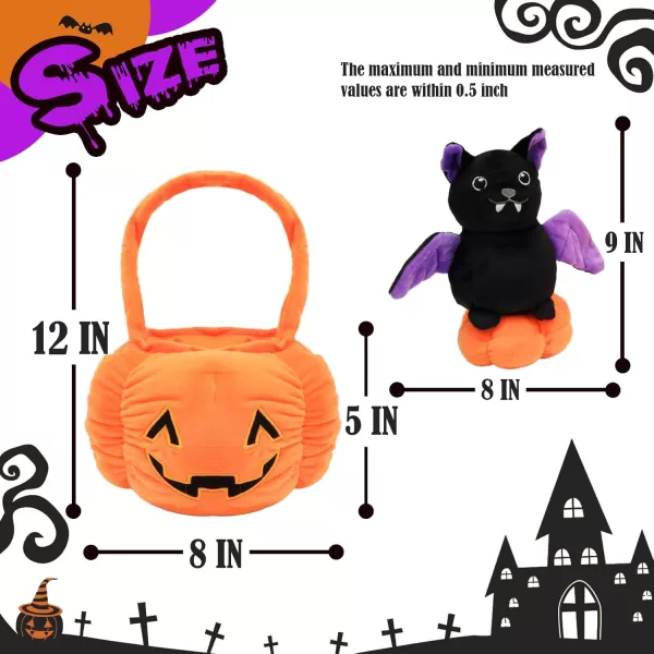 Hopearl Halloween Pumpkin Black Cat Stuffed Animal Kitty in Detachable Pumpkin Plush Toy Festival Gifts for Kids 95Bat with Light