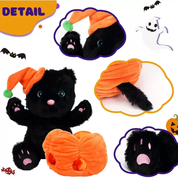 Hopearl Halloween Pumpkin Black Cat Stuffed Animal Kitty in Detachable Pumpkin Plush Toy Festival Gifts for Kids 95Black Cat