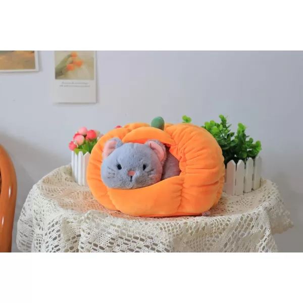 Hopearl Halloween Pumpkin Black Cat Stuffed Animal Kitty in Detachable Pumpkin Plush Toy Festival Gifts for Kids 95Grey Cat