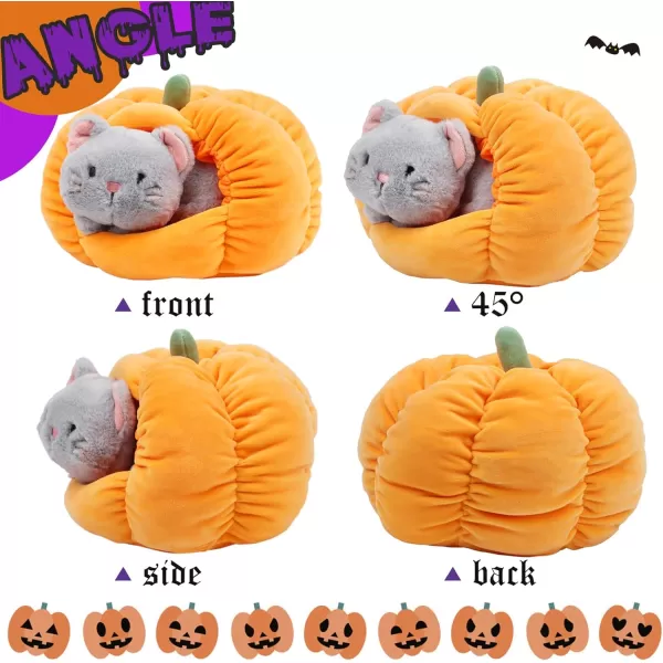 Hopearl Halloween Pumpkin Black Cat Stuffed Animal Kitty in Detachable Pumpkin Plush Toy Festival Gifts for Kids 95Grey Cat