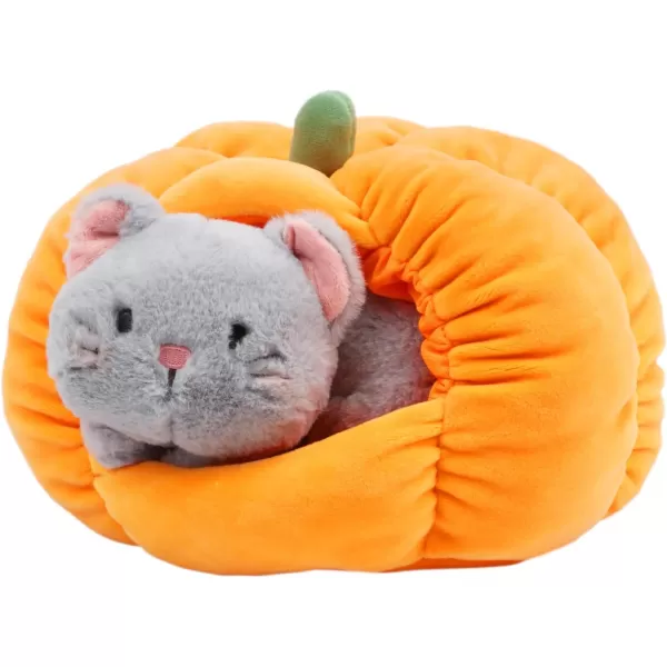 Hopearl Halloween Pumpkin Black Cat Stuffed Animal Kitty in Detachable Pumpkin Plush Toy Festival Gifts for Kids 95Grey Cat