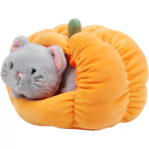 Hopearl Halloween Pumpkin Black Cat Stuffed Animal Kitty in Detachable Pumpkin Plush Toy Festival Gifts for Kids 95Grey Cat