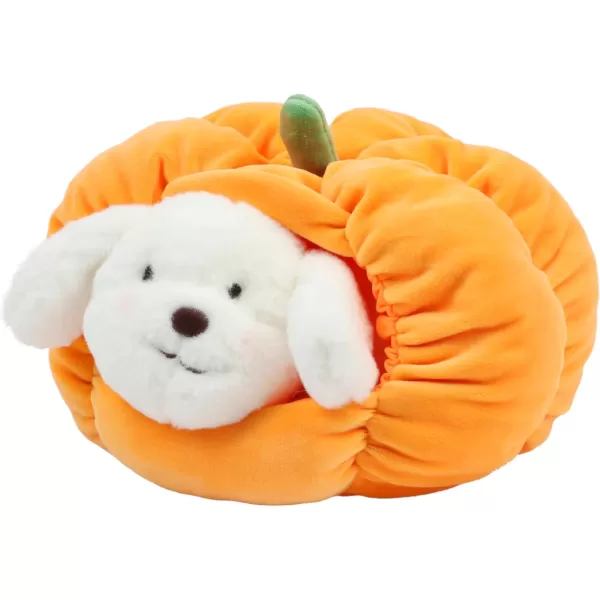 Hopearl Halloween Pumpkin Black Cat Stuffed Animal Kitty in Detachable Pumpkin Plush Toy Festival Gifts for Kids 95White Dog