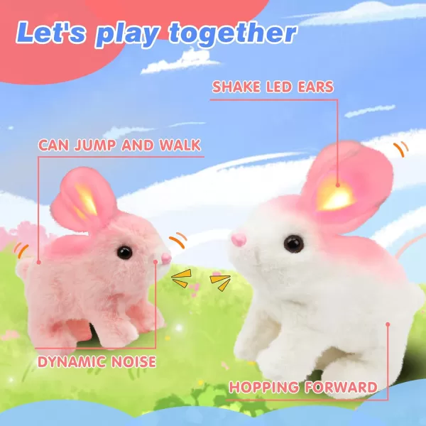 Hopearl Hopping Rabbit Interactive Electronic Pet Plush Bunny Toy with Sounds and Movements Animated Walking Wiggle Ears Twitch Nose Gift for Toddlers Birthday White 7LED Ears BunnyPink