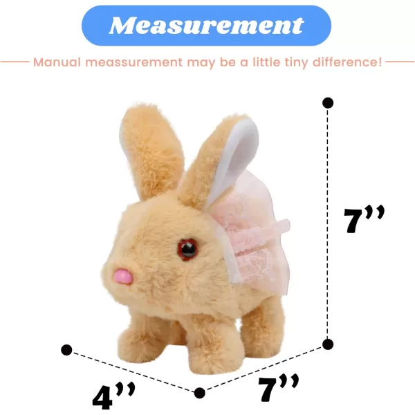 Hopearl Hopping Rabbit Interactive Electronic Pet Plush Bunny Toy with Sounds and Movements Animated Walking Wiggle Ears Twitch Nose Gift for Toddlers Birthday White 7Dress BunnyBrown