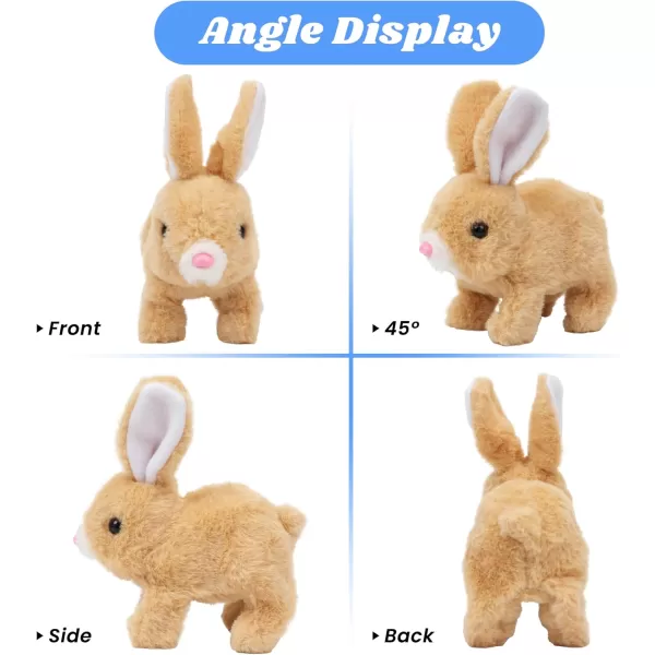 Hopearl Hopping Rabbit Interactive Electronic Pet Plush Bunny Toy with Sounds and Movements Animated Walking Wiggle Ears Twitch Nose Gift for Toddlers Birthday White 7BunnyBrown