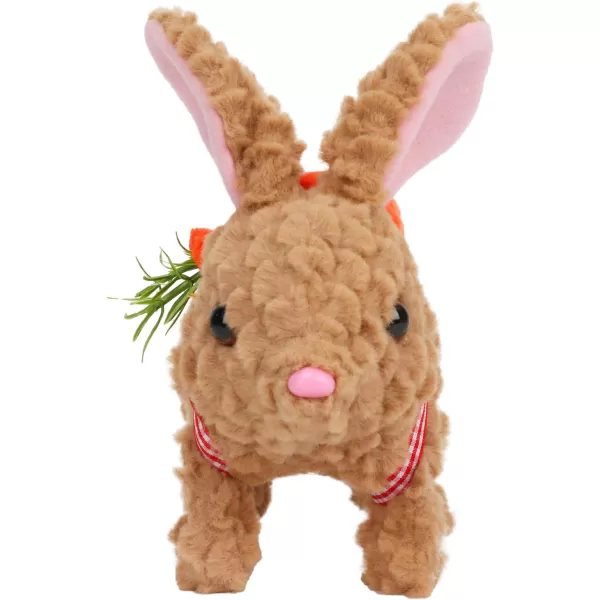 Hopearl Hopping Rabbit Interactive Electronic Pet Plush Bunny Toy with Sounds and Movements Animated Walking Wiggle Ears Twitch Nose Gift for Toddlers Birthday White 7LED Ears Carrot BunnyBrown