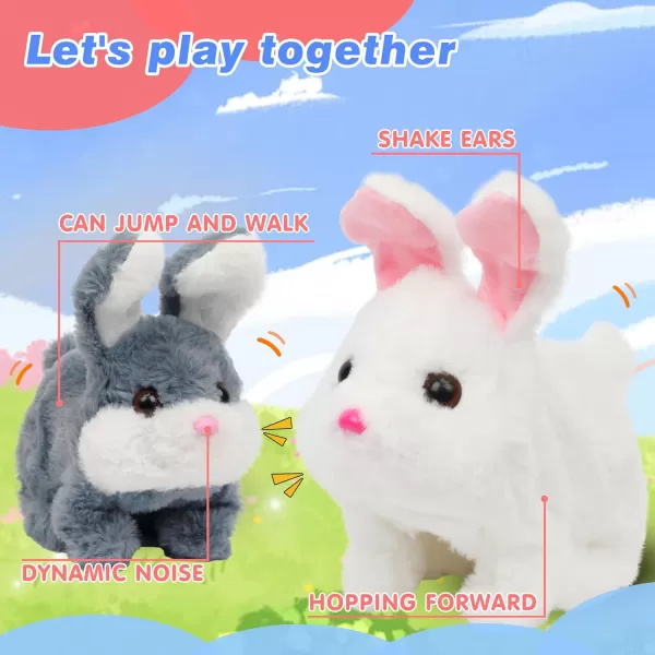 Hopearl Hopping Rabbit Interactive Electronic Pet Plush Bunny Toy with Sounds and Movements Animated Walking Wiggle Ears Twitch Nose Gift for Toddlers Birthday White 7Chubby RabbitWhite