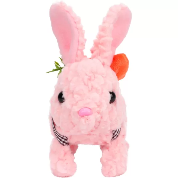 Hopearl Hopping Rabbit Interactive Electronic Pet Plush Bunny Toy with Sounds and Movements Animated Walking Wiggle Ears Twitch Nose Gift for Toddlers Birthday White 7LED Ears Carrot BunnyPink