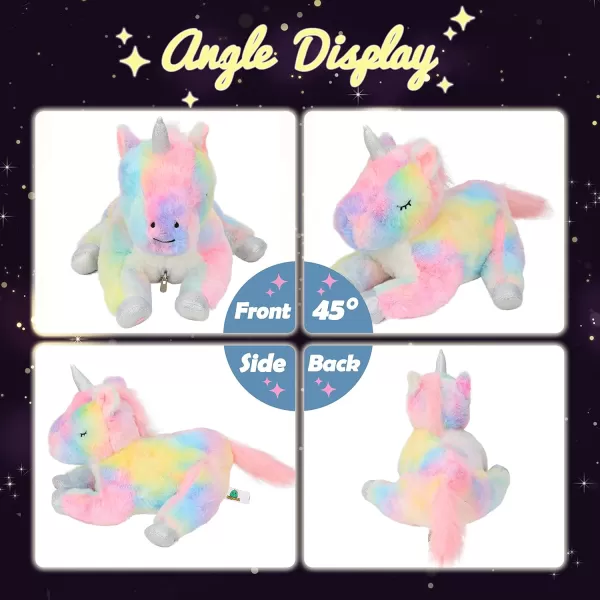 Hopearl LED Plush Unicorn Lighting Up Stuffed Mommy Unicorn with 3 Baby Unicorns in her Tummy Stuffed Animal Playset Night Lights Glow in The Dark for Mom Toddler Girls Rainbow 19