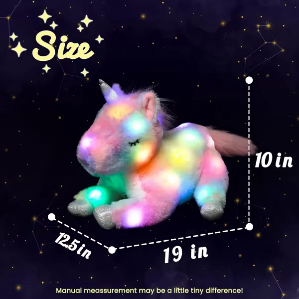 Hopearl LED Plush Unicorn Lighting Up Stuffed Mommy Unicorn with 3 Baby Unicorns in her Tummy Stuffed Animal Playset Night Lights Glow in The Dark for Mom Toddler Girls Rainbow 19