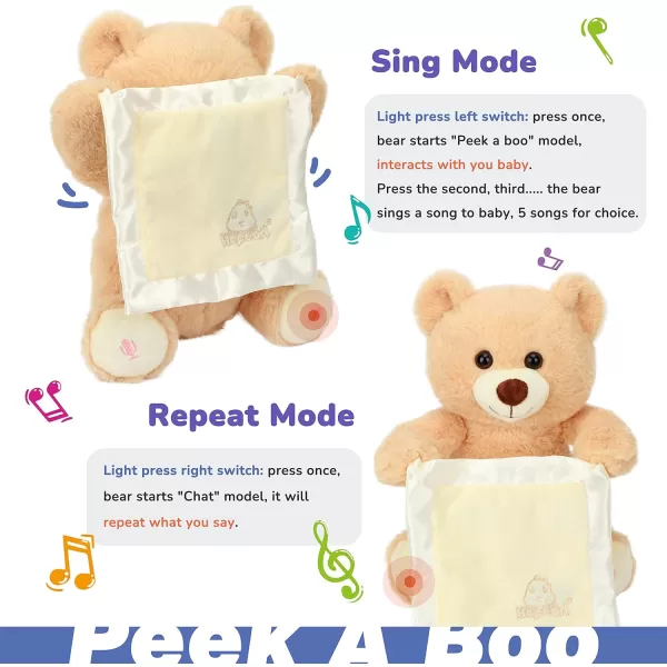 Hopearl Peek A Boo Bear with Security Blanket Interactive Repeats What You Say Plush Teddy Bear Toy Musical Singing Talking Stuffed Animal Adorable Electric Animate Birthday Festival Beige 11