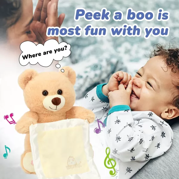 Hopearl Peek A Boo Bear with Security Blanket Interactive Repeats What You Say Plush Teddy Bear Toy Musical Singing Talking Stuffed Animal Adorable Electric Animate Birthday Festival Beige 11