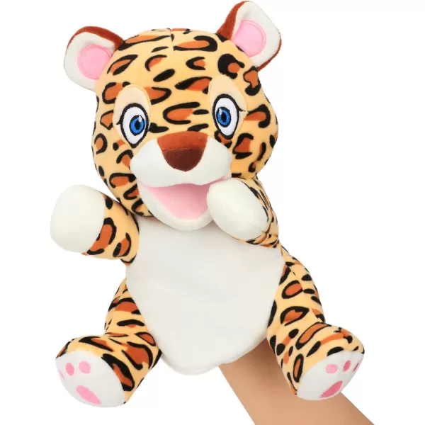 Hopearl Plush Cheetah Hand Puppet Leopard Wildlife Puppet with Open Movable Mouth for Imaginative Play Role Play Interactive Toy for Storytelling Teaching Puppet Theater Gifts for Kids Brown 11