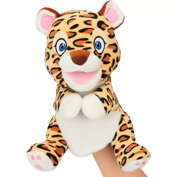 Hopearl Plush Cheetah Hand Puppet Leopard Wildlife Puppet with Open Movable Mouth for Imaginative Play Role Play Interactive Toy for Storytelling Teaching Puppet Theater Gifts for Kids Brown 11