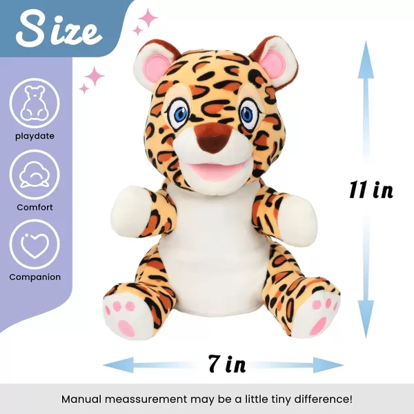 Hopearl Plush Cheetah Hand Puppet Leopard Wildlife Puppet with Open Movable Mouth for Imaginative Play Role Play Interactive Toy for Storytelling Teaching Puppet Theater Gifts for Kids Brown 11