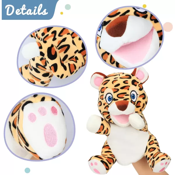 Hopearl Plush Cheetah Hand Puppet Leopard Wildlife Puppet with Open Movable Mouth for Imaginative Play Role Play Interactive Toy for Storytelling Teaching Puppet Theater Gifts for Kids Brown 11