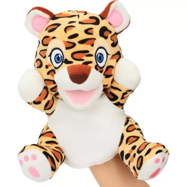 Hopearl Plush Cheetah Hand Puppet Leopard Wildlife Puppet with Open Movable Mouth for Imaginative Play Role Play Interactive Toy for Storytelling Teaching Puppet Theater Gifts for Kids Brown 11