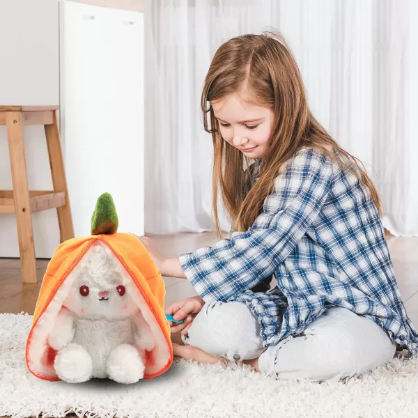 Hopearl Reversible Carrot Floppy Ear Bunny Stuffed Animal with Zipper Adorable Magical Plush Toy Rabbit Soft Squishy Plushie Gifts for Kids Girls Orange 10