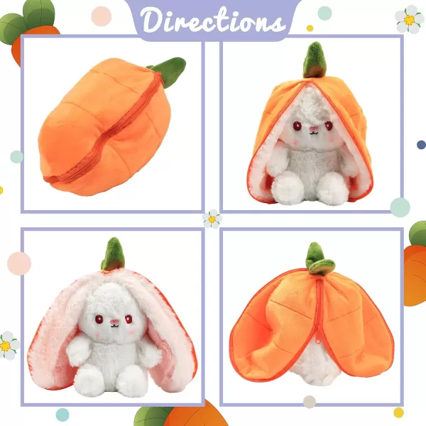 Hopearl Reversible Carrot Floppy Ear Bunny Stuffed Animal with Zipper Adorable Magical Plush Toy Rabbit Soft Squishy Plushie Gifts for Kids Girls Orange 10