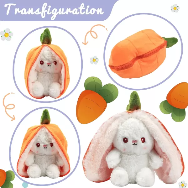 Hopearl Reversible Carrot Floppy Ear Bunny Stuffed Animal with Zipper Adorable Magical Plush Toy Rabbit Soft Squishy Plushie Gifts for Kids Girls Orange 10