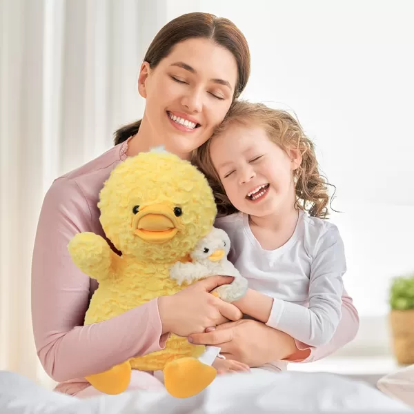 Hopearl Stuffed Animal Duck Mommy and Baby on The Shoulder Soft Plushie Toy for Kids Mom Baby Shower Nursery Dcor Zoo Animals for Toddlers Adorable Stuffed Duckie 14