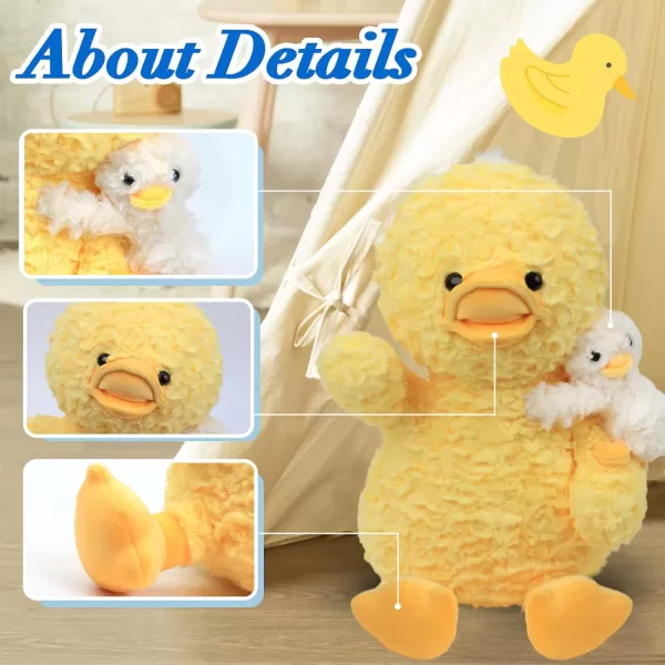 Hopearl Stuffed Animal Duck Mommy and Baby on The Shoulder Soft Plushie Toy for Kids Mom Baby Shower Nursery Dcor Zoo Animals for Toddlers Adorable Stuffed Duckie 14